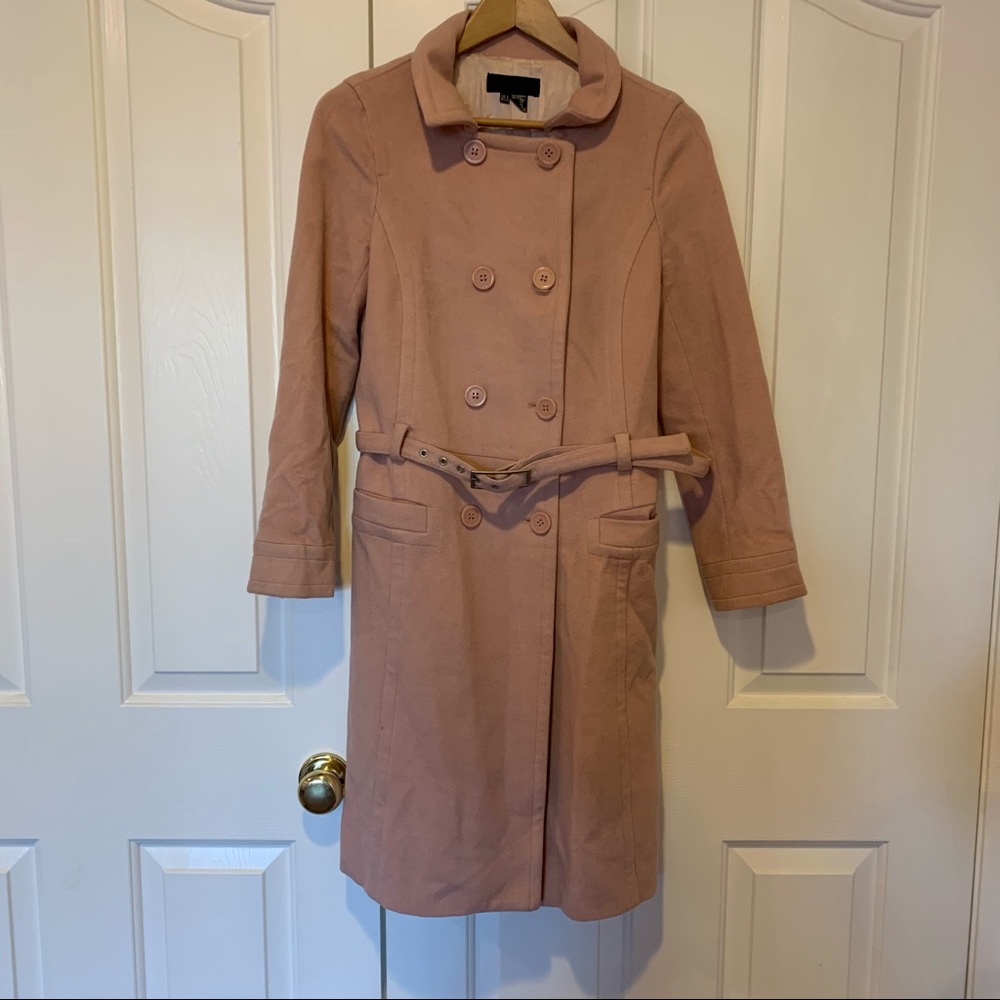 Retro Zara Woman pink belted double breasted wool coat, size M
